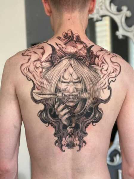 Japanese demon tattoo on the back | banangerber