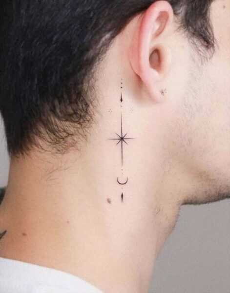 Neck tattoos male are no bold fills or heavy shading—only clean, refined linework | unzla
