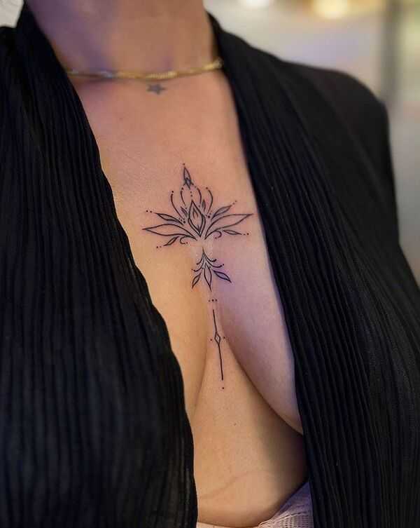 Minimalist Line Sternum Tattoo Women
