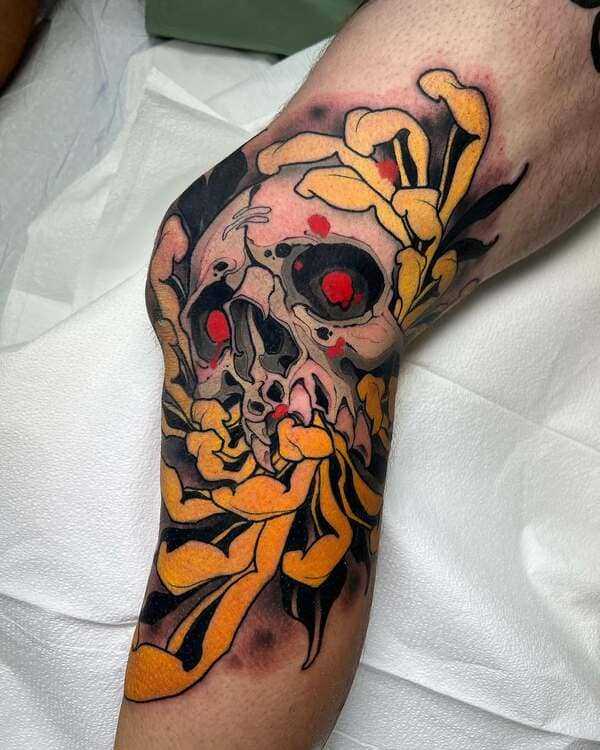 Skull knee tattoo | benoztattoos
