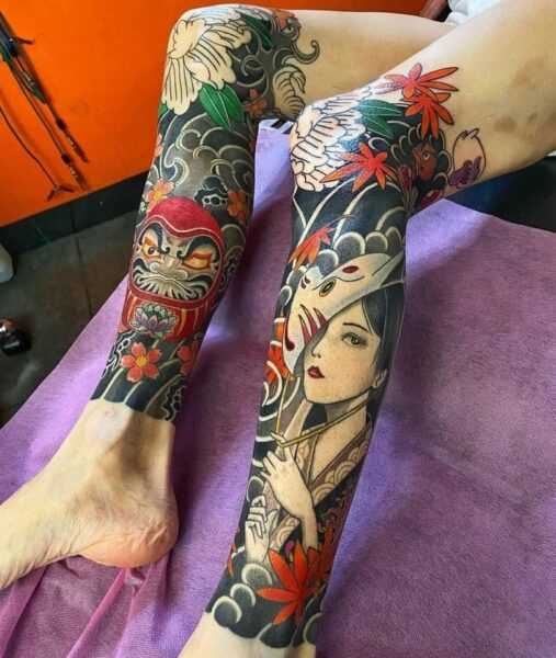 Japanese Tattoo Design Half-leg