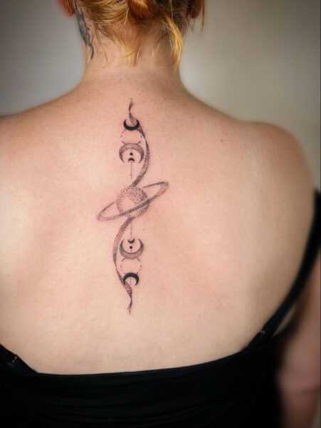 Moon Phase Sequence Spine Tattoos For Women | j.inks_tattoos