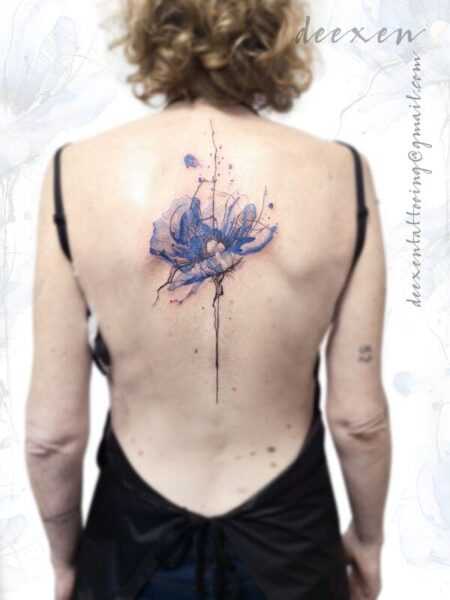 Watercolor Floral Wash Spine Tattoo | deexen