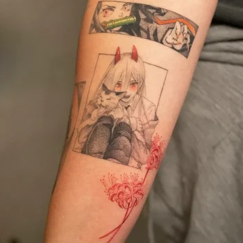 Nezuko From Demon Slayer And Power From Chainsaw Man Tattoo | sebastian_tattoo